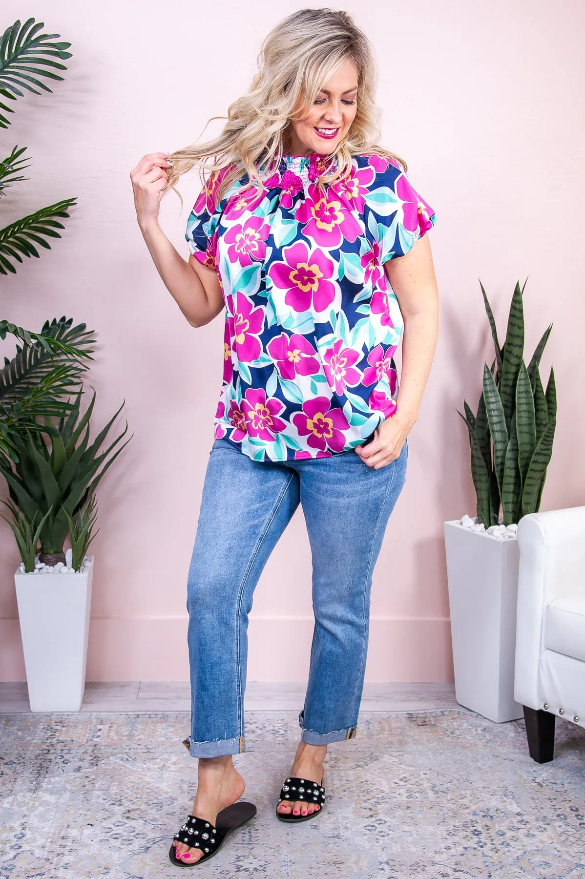 Seeing Love Blossom Fuchsia/Multi Color Floral Top - T8920FU
