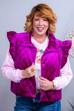 She's A Perfect Vibe Dark Magenta Velvet Vest - O5615DMG