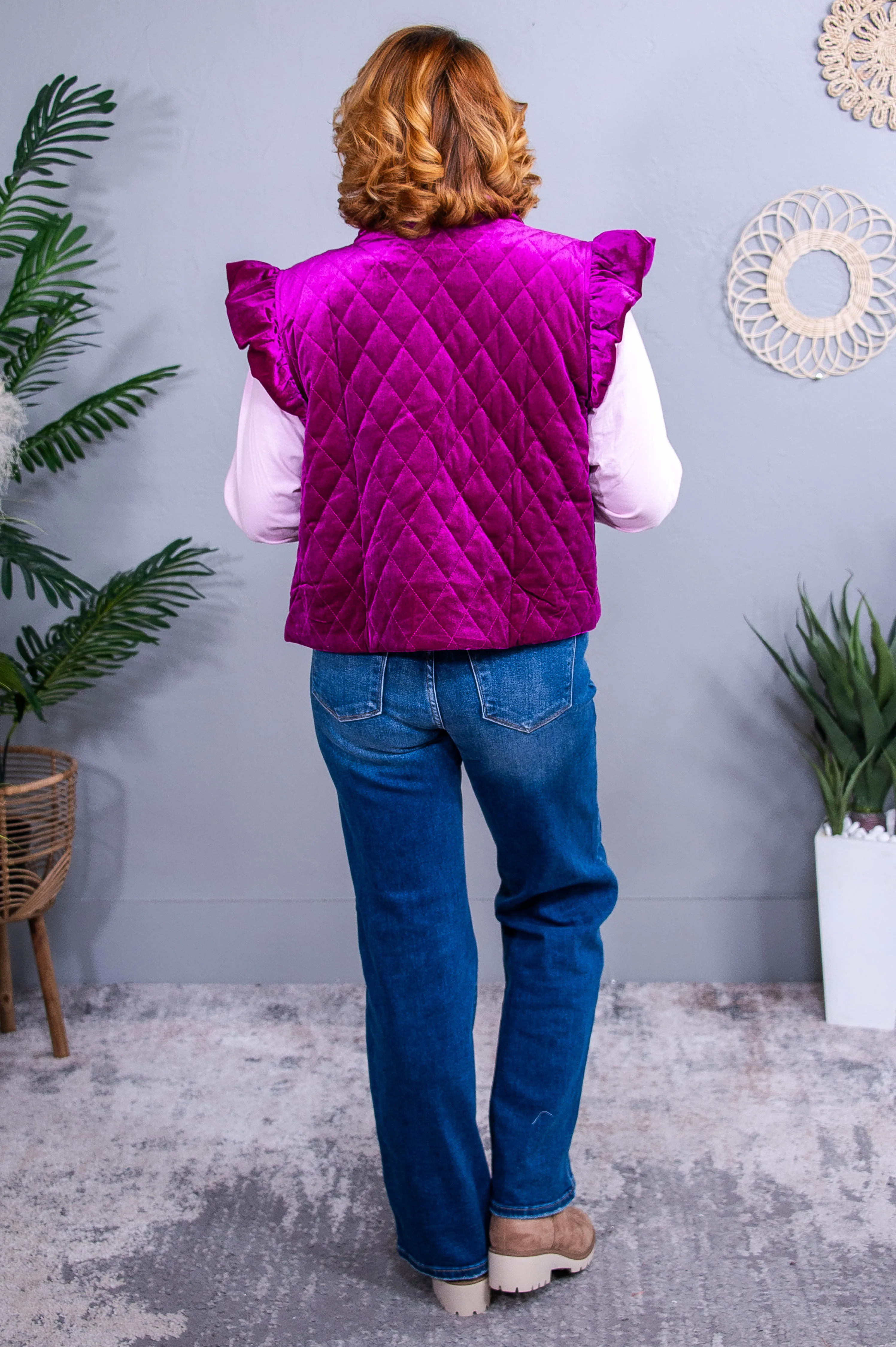 She's A Perfect Vibe Dark Magenta Velvet Vest - O5615DMG