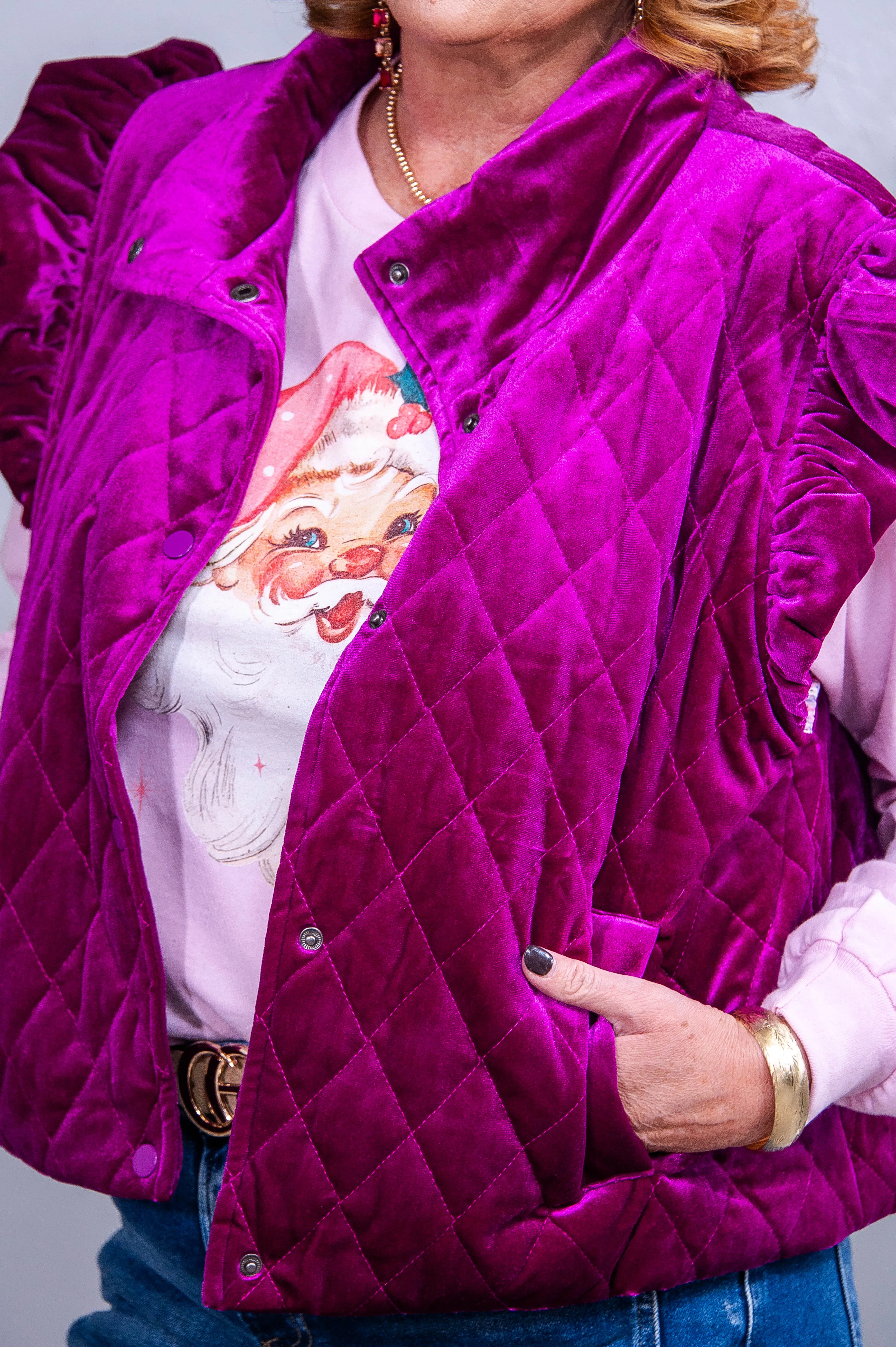 She's A Perfect Vibe Dark Magenta Velvet Vest - O5615DMG