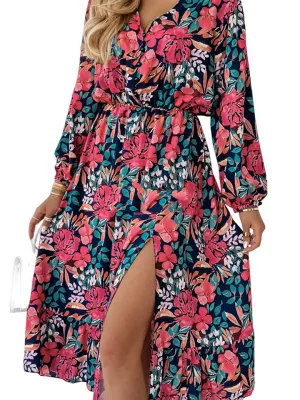 Shiloh Printed Long Sleeve Slit Dress