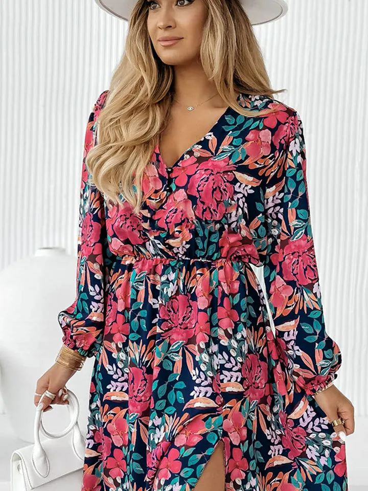 Shiloh Printed Long Sleeve Slit Dress