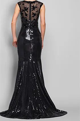 Short sleeves jewel floor length paillette lace mermaid mother's dress