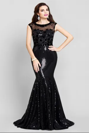 Short sleeves jewel floor length paillette lace mermaid mother's dress