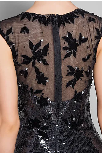 Short sleeves jewel floor length paillette lace mermaid mother's dress
