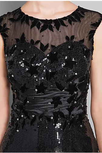 Short sleeves jewel floor length paillette lace mermaid mother's dress