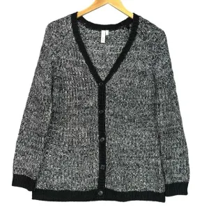 SI IAE Cardigan Sweater Womens Large Black White Wool Blend Cottage Grandmacore