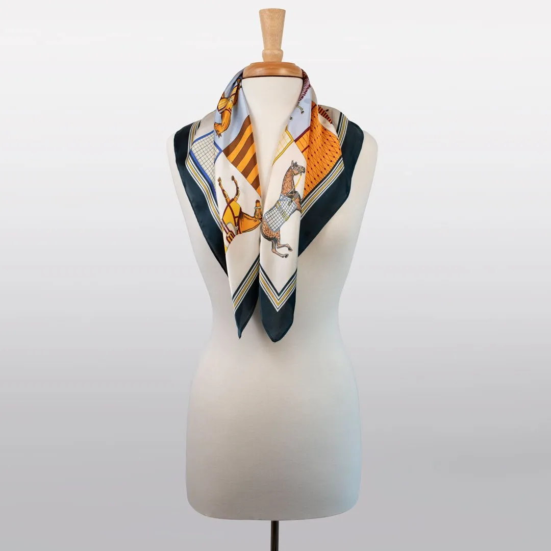 Signature - Stylized Equestrian Pattern in Deep Blue Scarf