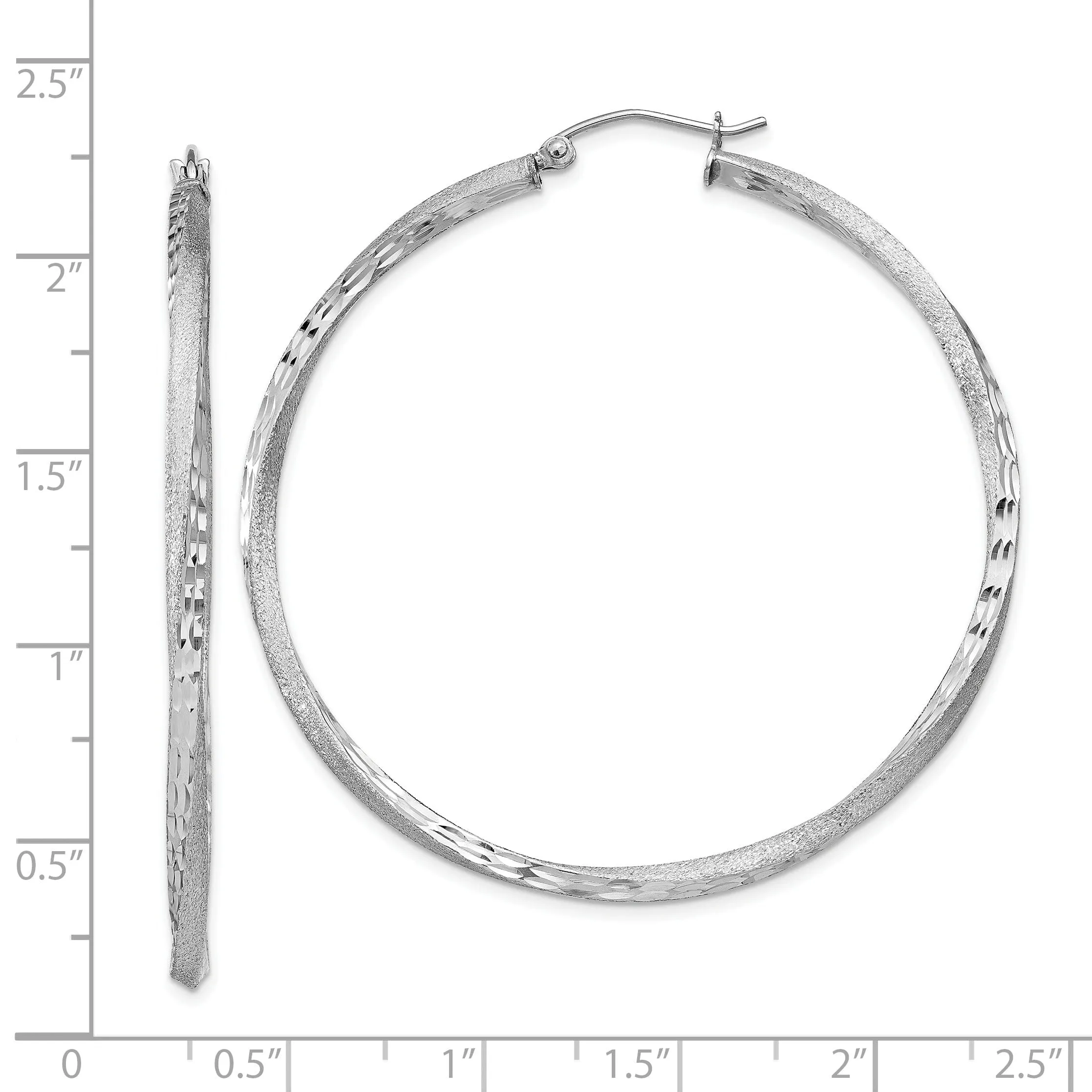 Silver Satin Diamond Cut Twist Hoop Earrings