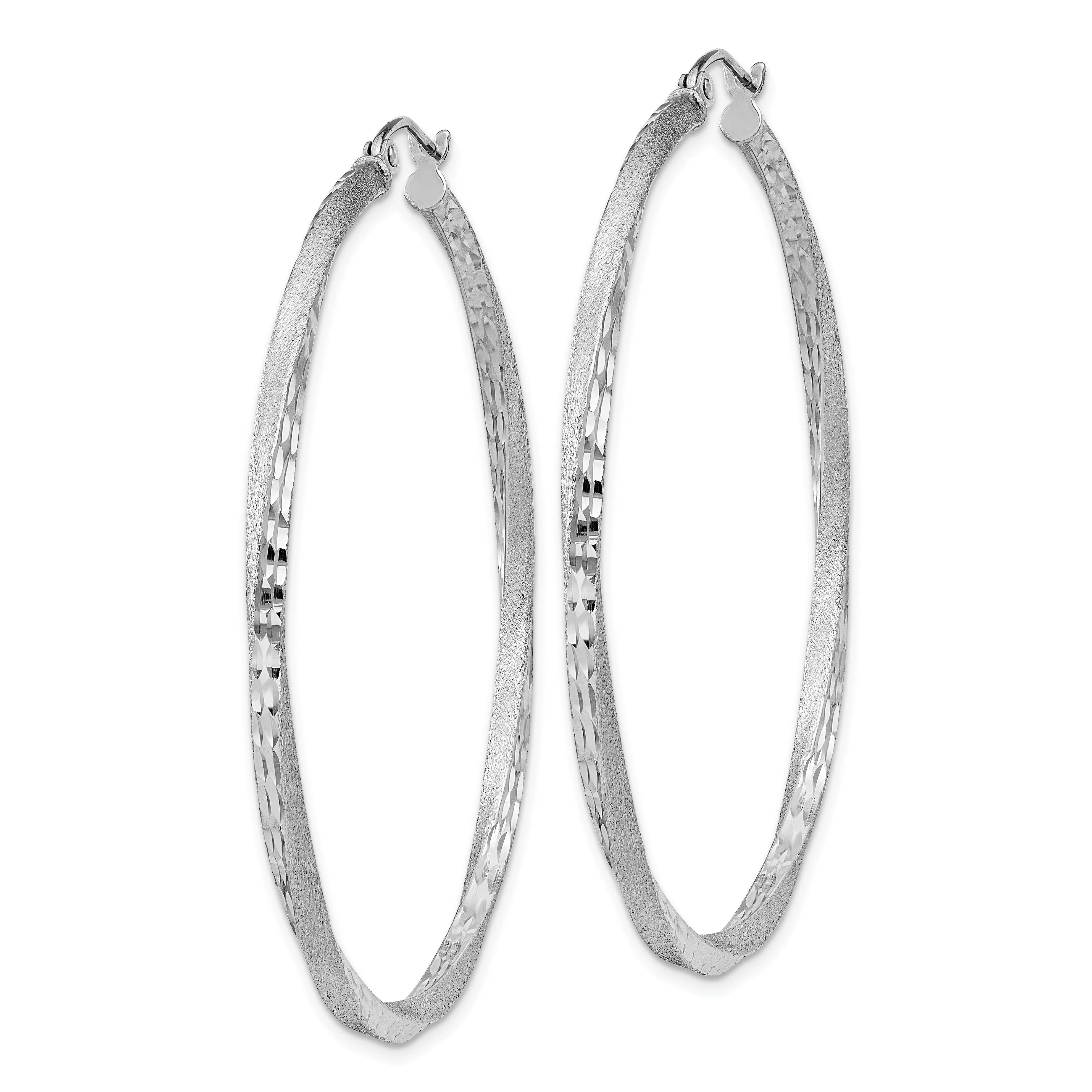 Silver Satin Diamond Cut Twist Hoop Earrings