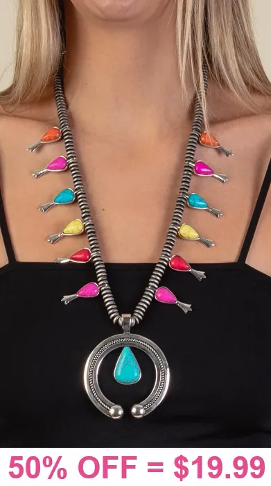 Silver Squash Blossom with Multi Color Stones