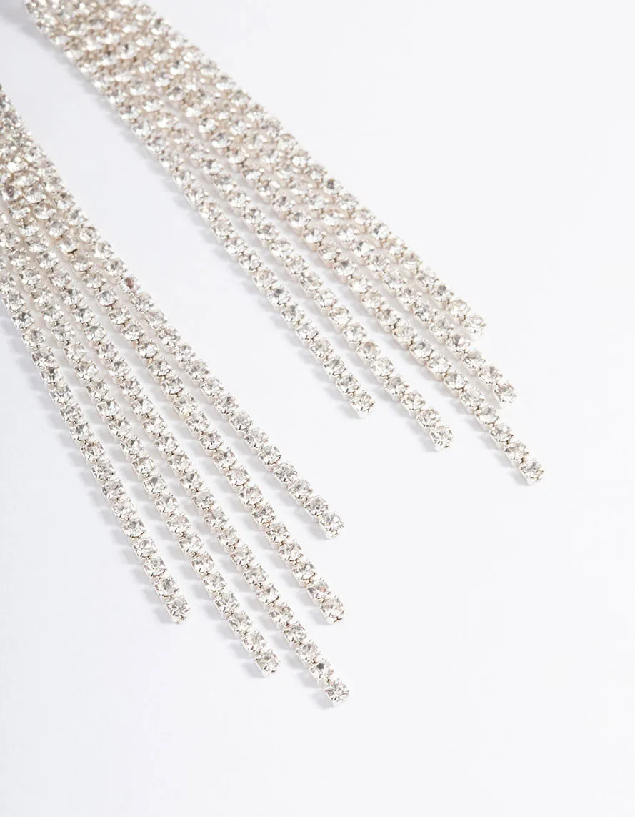 Silver Straight Five Strand Drop Earrings