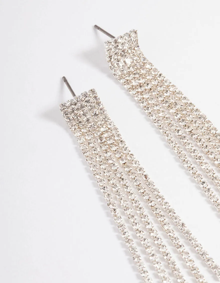 Silver Straight Five Strand Drop Earrings