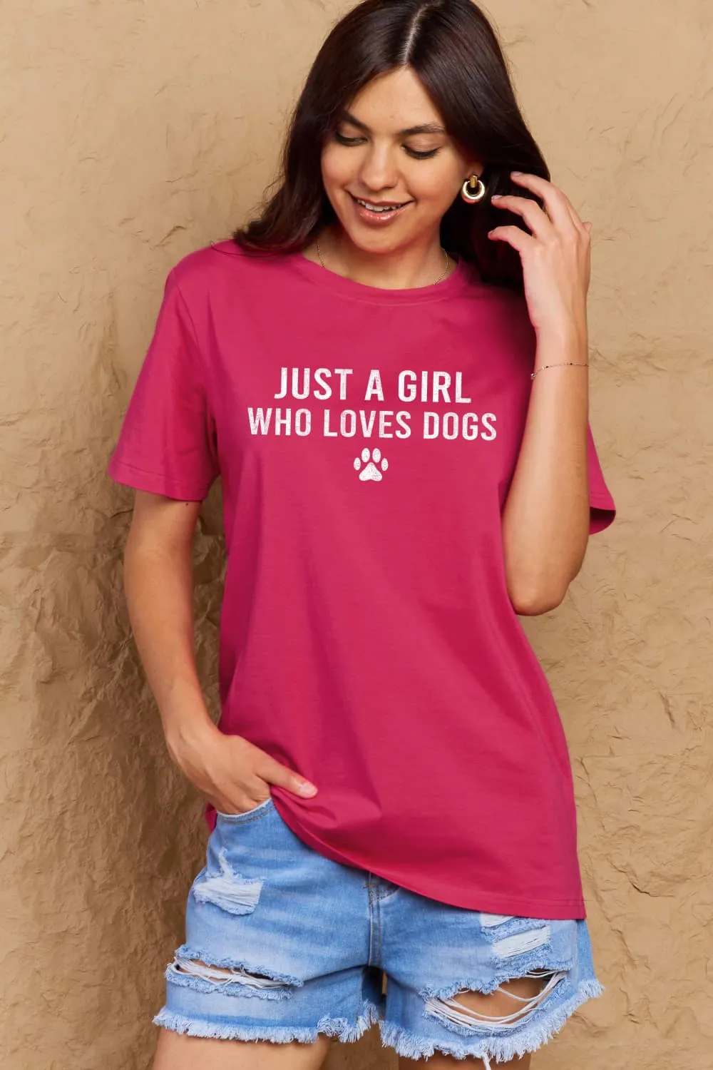 Simply Love Brand-Just a Girl Who Loves Dogs Cotton Tee (5 Colors)