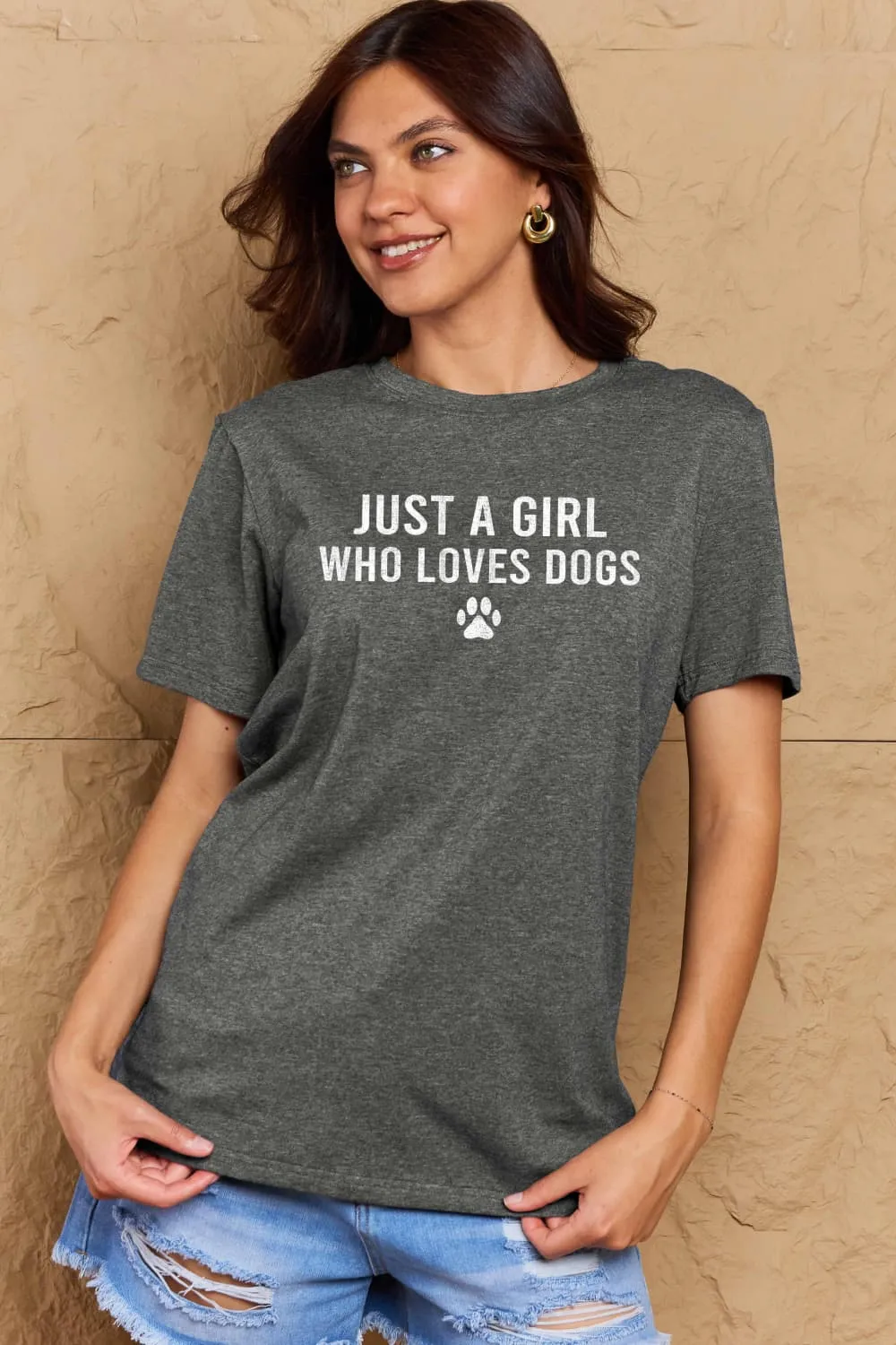 Simply Love Brand-Just a Girl Who Loves Dogs Cotton Tee (5 Colors)