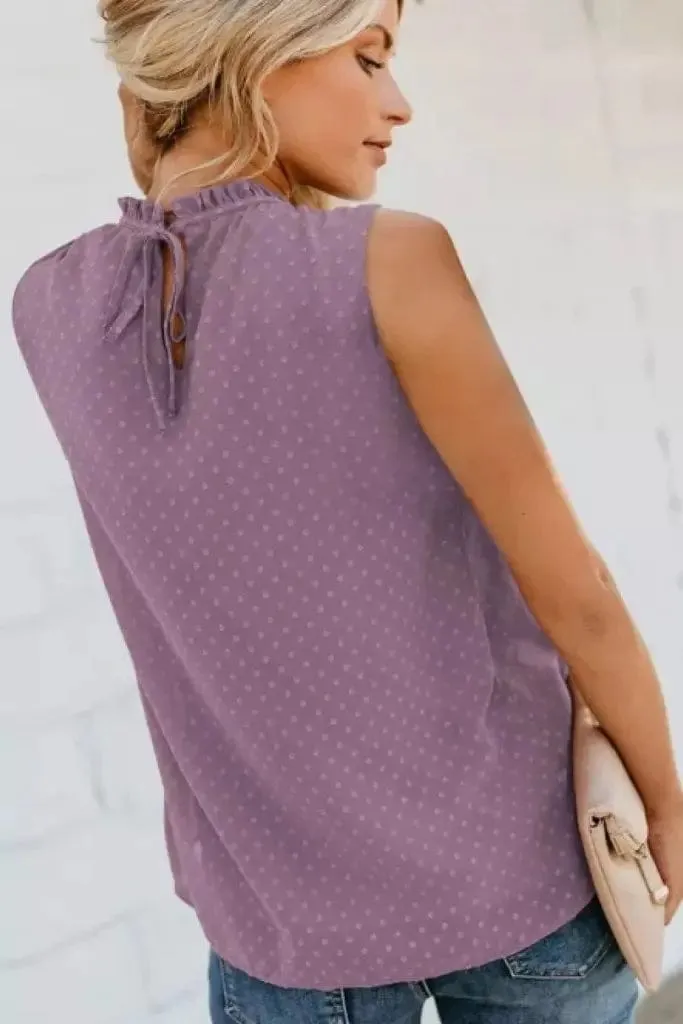 Sleeveless Smocked Frill Trim Tank