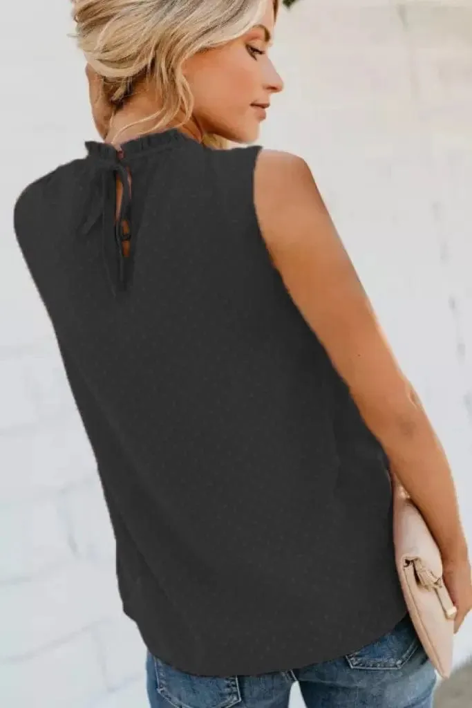 Sleeveless Smocked Frill Trim Tank