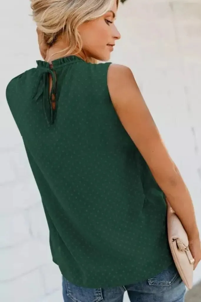 Sleeveless Smocked Frill Trim Tank
