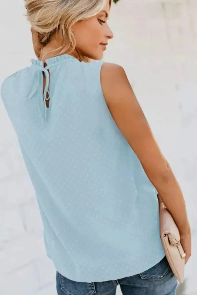 Sleeveless Smocked Frill Trim Tank