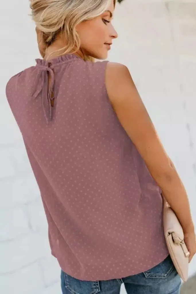 Sleeveless Smocked Frill Trim Tank