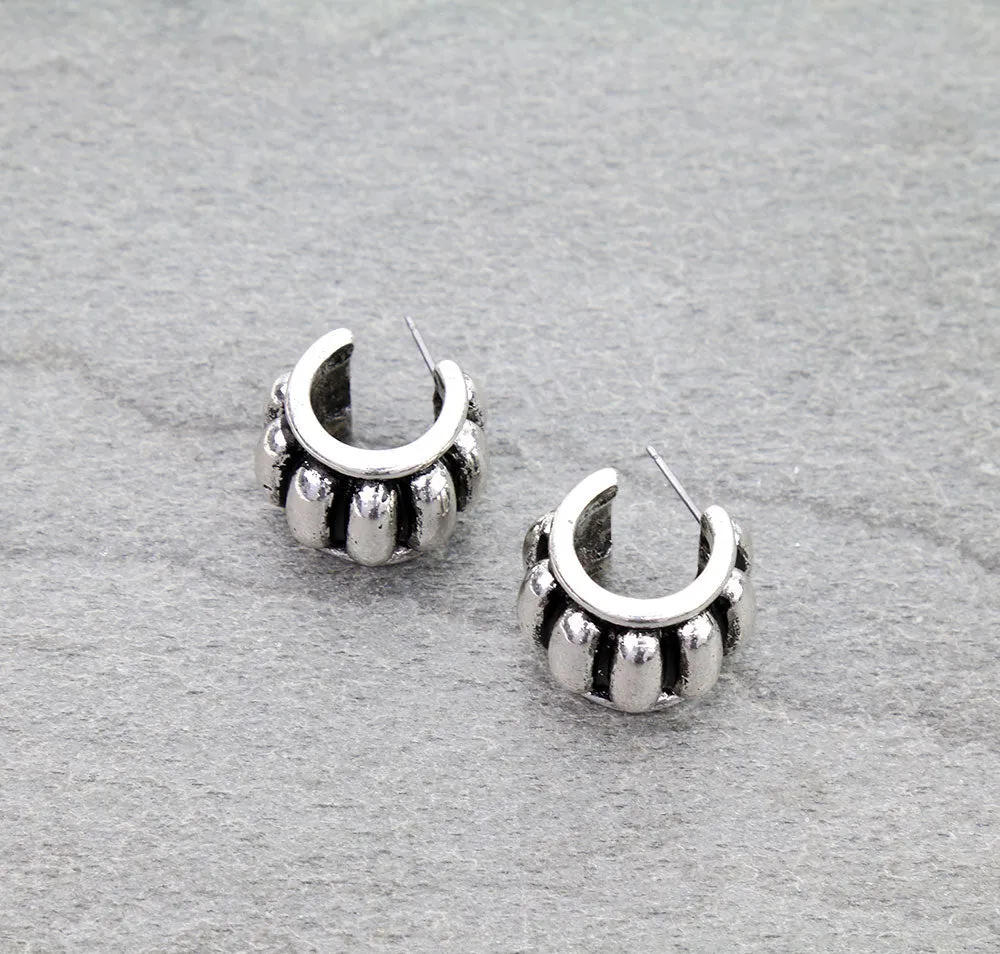 Small But Mighty Fashion Silver Studded Hoop Earrings - .5"