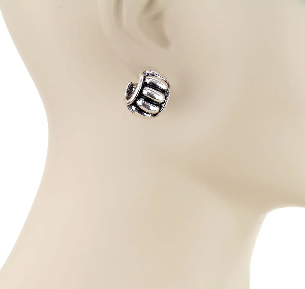 Small But Mighty Fashion Silver Studded Hoop Earrings - .5"