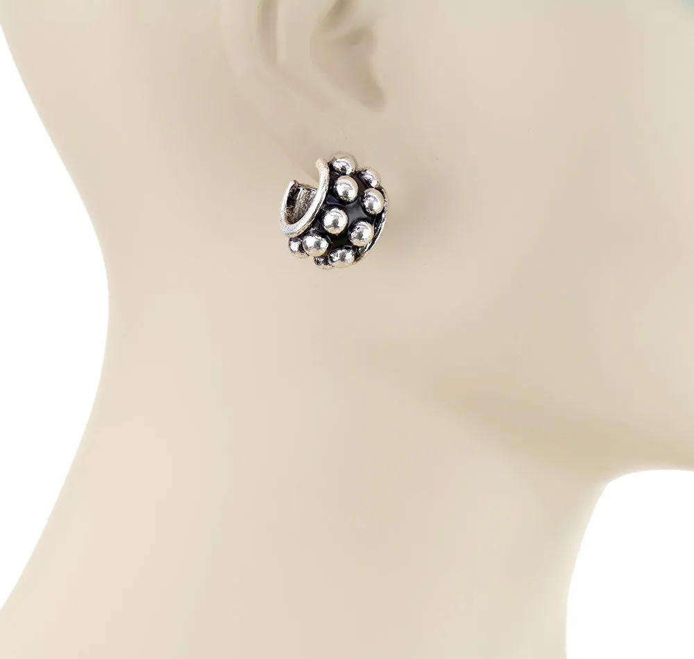 Small But Mighty Fashion Silver Studded Hoop Earrings - .5"
