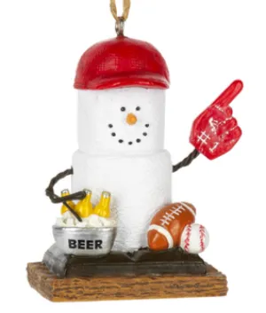 Smores Sports Fan Ornament with Football & Bucket of Beer