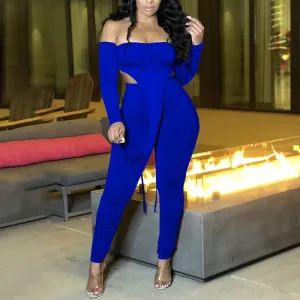 Solid Off Shoulder Irregular Two Piece Set