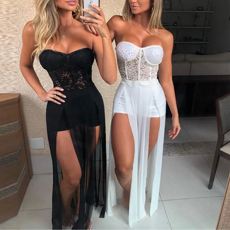 Solid Off Shoulder Lace Patchwork Irregular Romper