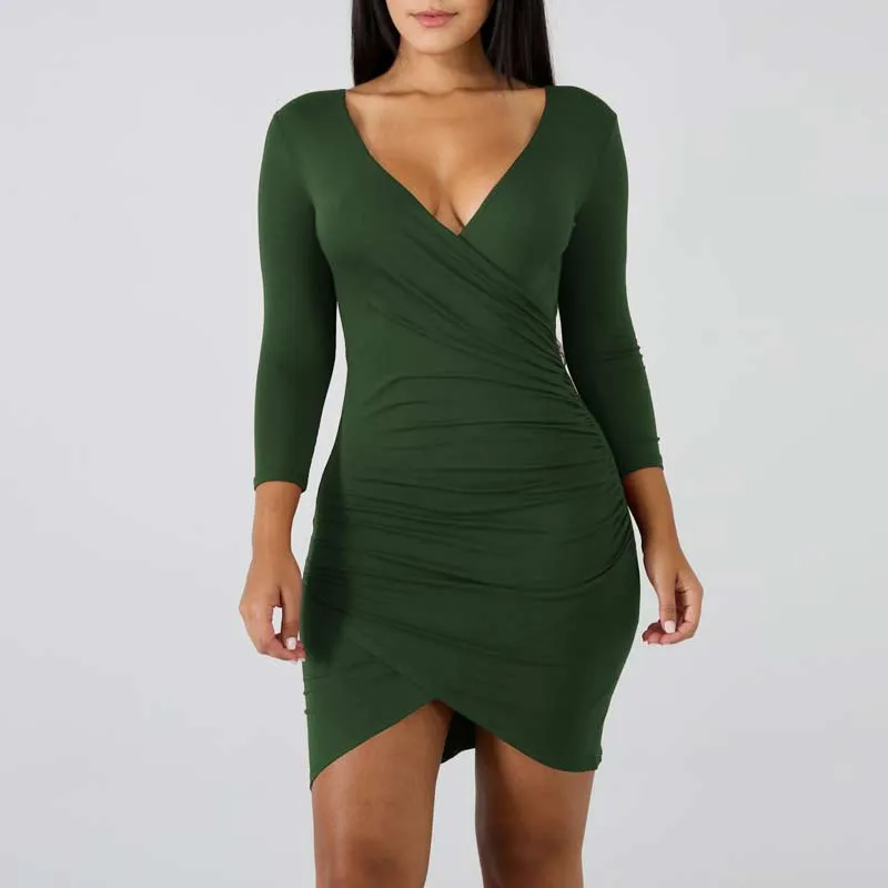 Solid Off Shoulder Long Sleeve Bodycon Dress