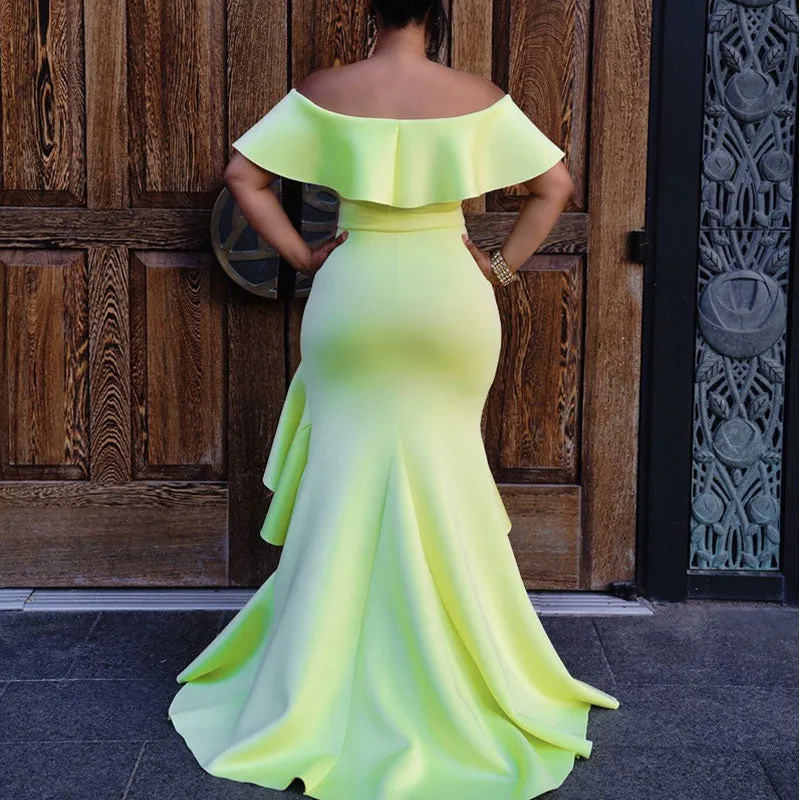 Solid Off Shoulder Ruffle Design Party Dress