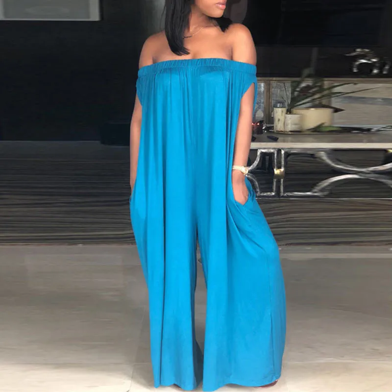 Solid Off Shoulder Wide Leg Jumpsuit