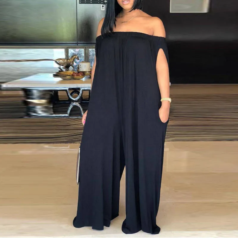 Solid Off Shoulder Wide Leg Jumpsuit