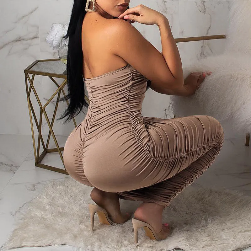 Solid Pleats Off Shoulder Sleeveless Dress