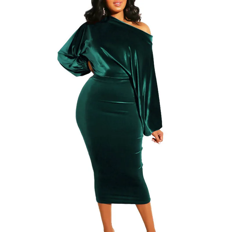 Solid Suede One Shoulder Bodycon Dress