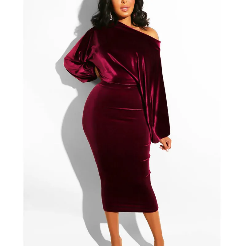 Solid Suede One Shoulder Bodycon Dress