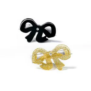 SPR24- Bows Fancy Black with Gold Hair Clips