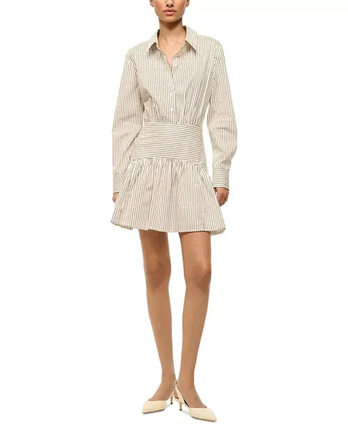 STAUD - Rocco Mini Dress -Ivory/Dark Oak Micro Stripe