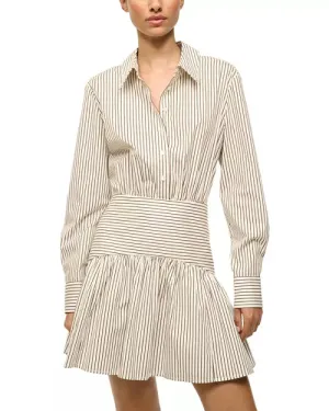 STAUD - Rocco Mini Dress -Ivory/Dark Oak Micro Stripe