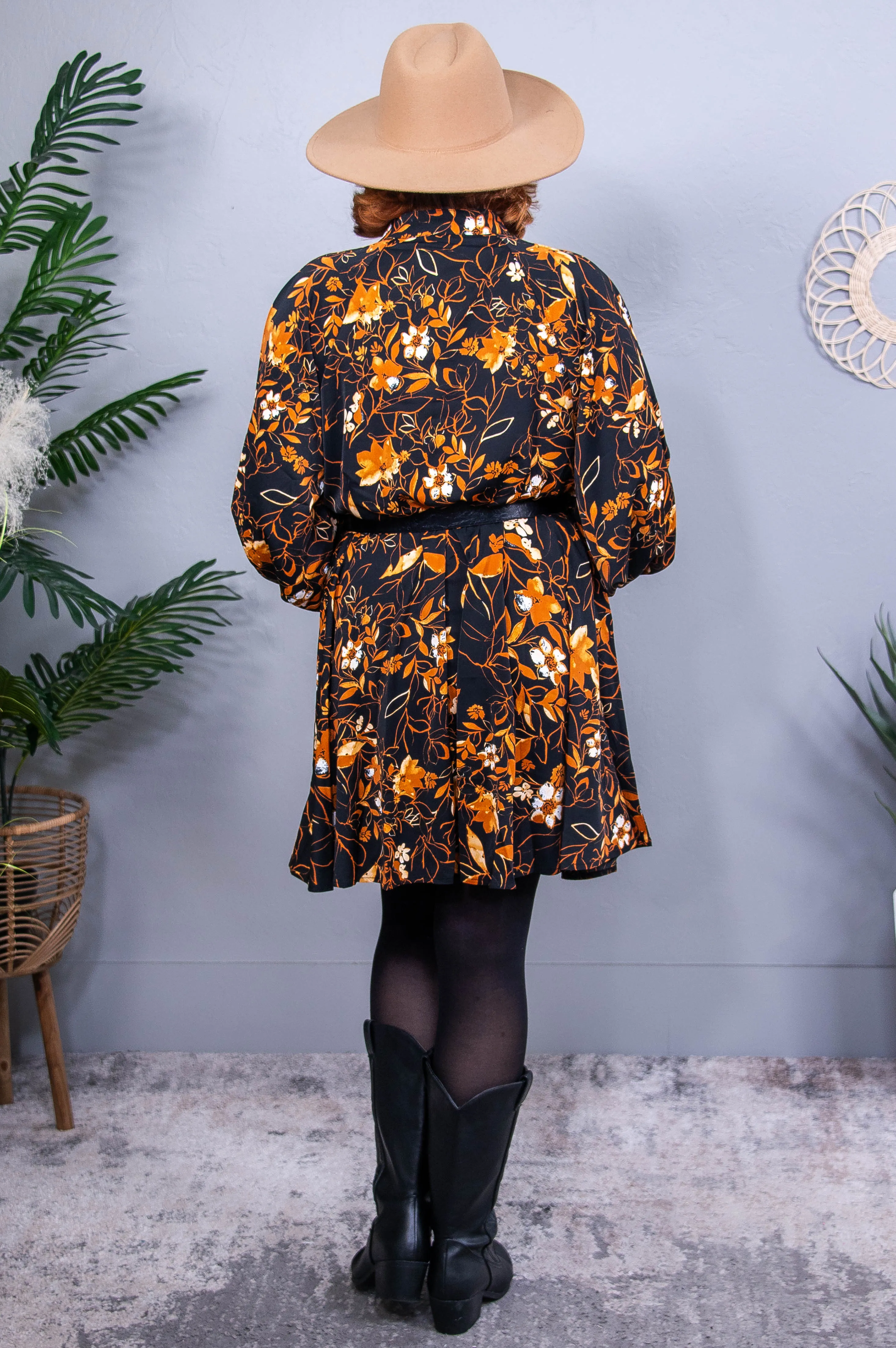Stay Classy And Sassy Black/Rust Floral Dress - D5571BK