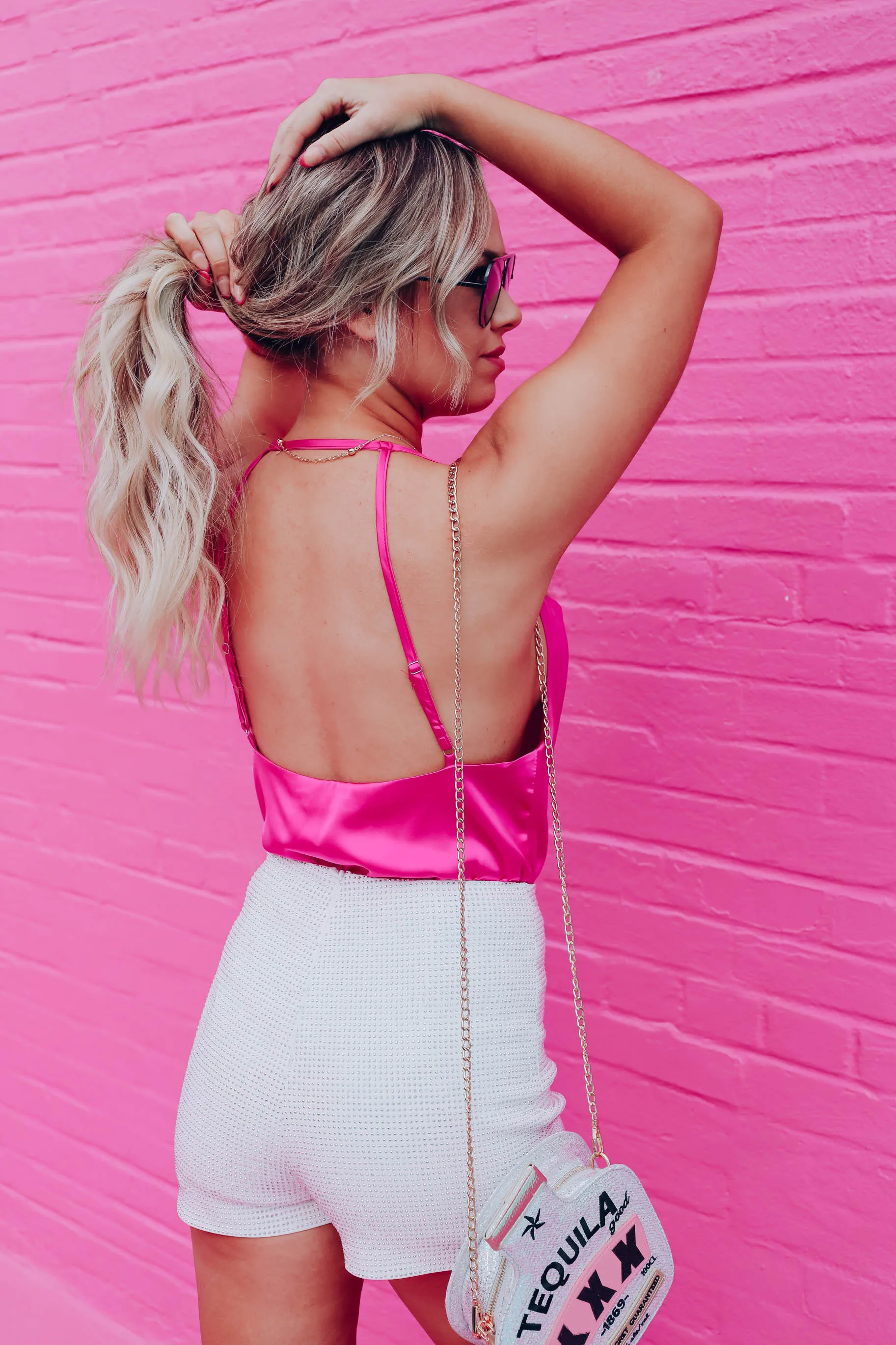 Stellar Satin Bodysuit - Pink