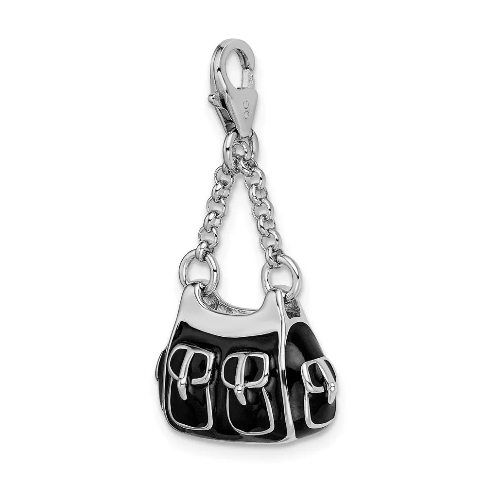 Sterling Silver Amore La Vita Rhodium-pl 3-D Enameled Handbag Charm