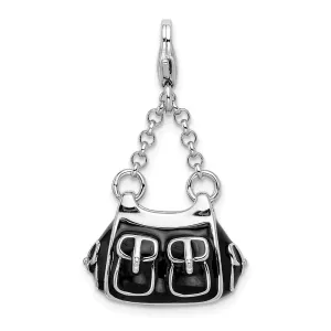 Sterling Silver Amore La Vita Rhodium-pl 3-D Enameled Handbag Charm