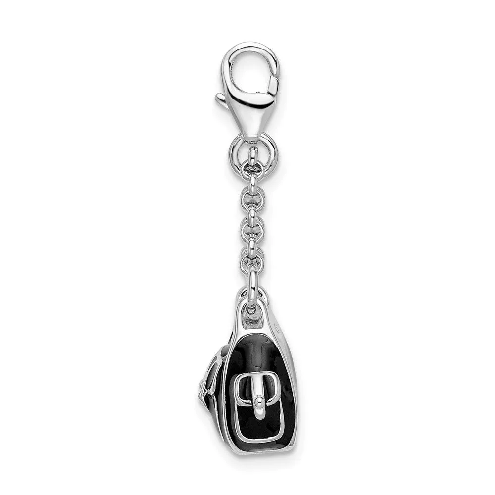 Sterling Silver Amore La Vita Rhodium-pl 3-D Enameled Handbag Charm