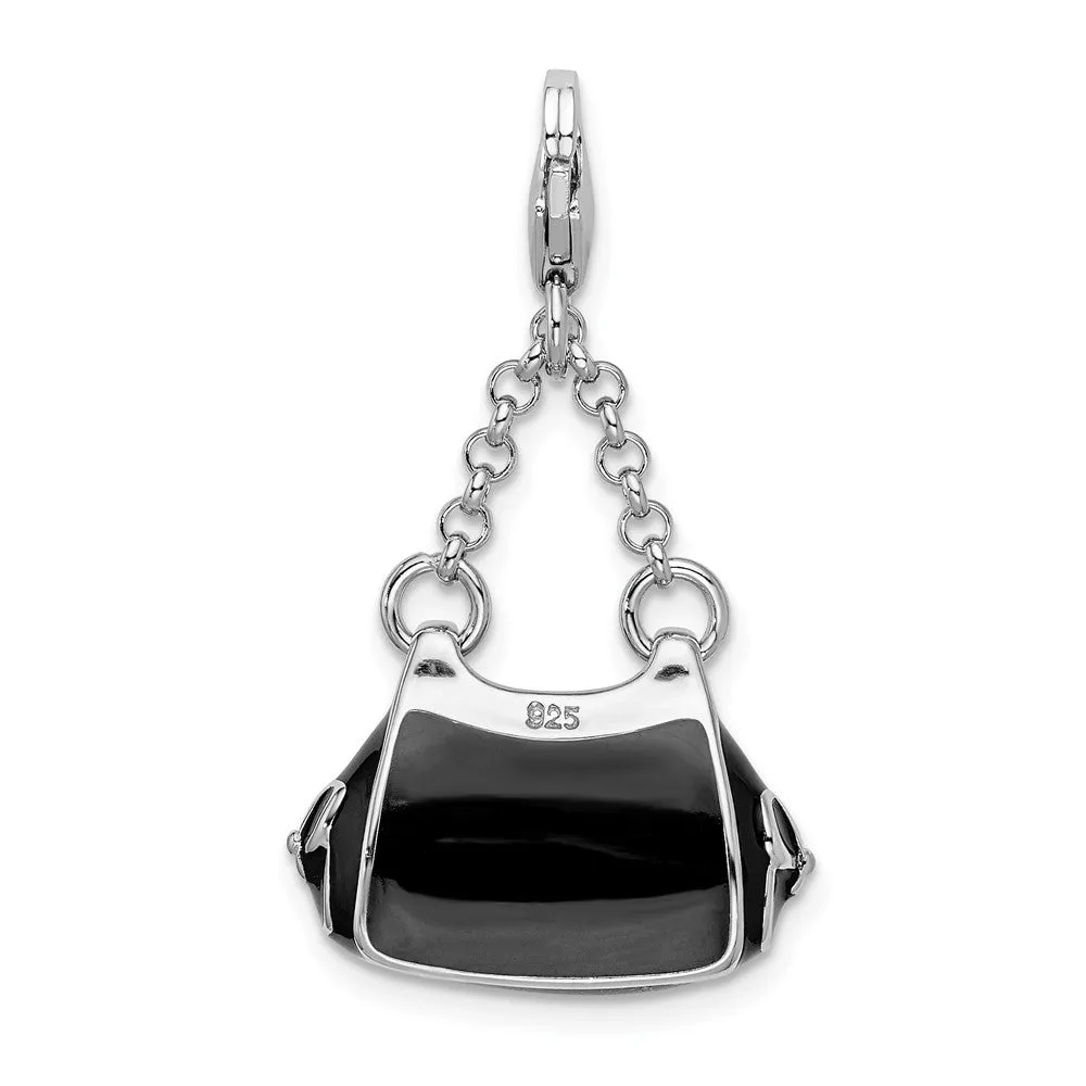 Sterling Silver Amore La Vita Rhodium-pl 3-D Enameled Handbag Charm