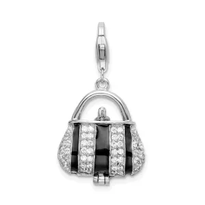 Sterling Silver Amore La Vita Rhodium-plated Enameled CZ Handbag Charm