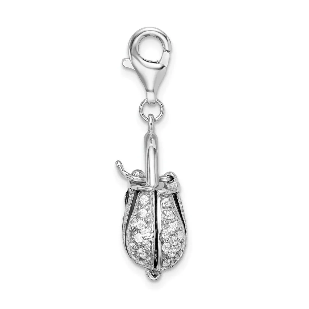 Sterling Silver Amore La Vita Rhodium-plated Enameled CZ Handbag Charm