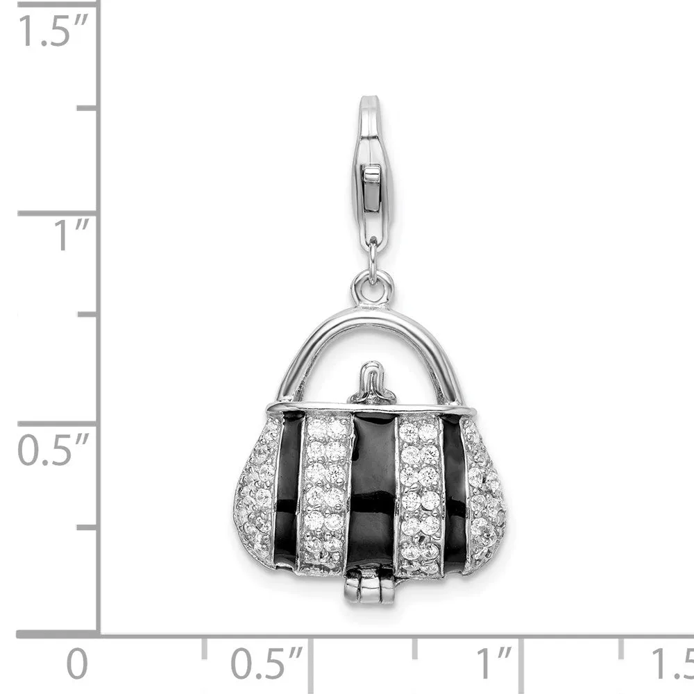Sterling Silver Amore La Vita Rhodium-plated Enameled CZ Handbag Charm
