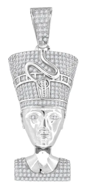 Sterling Silver  Round Cubic Zirconia CZ Nefertiti Egyptian Charm Pendant